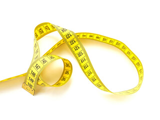 Yellow measuring tape isolated on white background