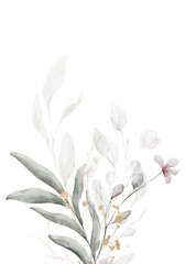 Pale leaves - botanical design banner. Floral pastel watercolor border frame