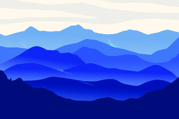 Mountains landscape gradient blue vector. mountain layers eps 10.
