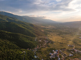 Aerial Sunset view of Belasitsa Mountain, Bulgaria