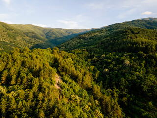 Aerial Sunset view of Belasitsa Mountain, Bulgaria