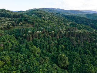 Obraz premium Aerial Sunset view of Belasitsa Mountain, Bulgaria