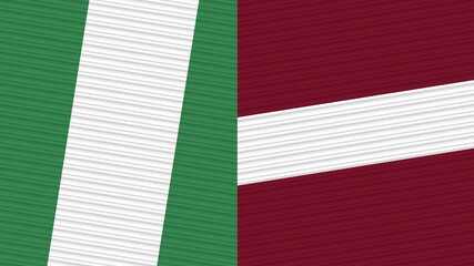 Latvia and Nigeria Two Half Flags Together Fabric Texture Illustration