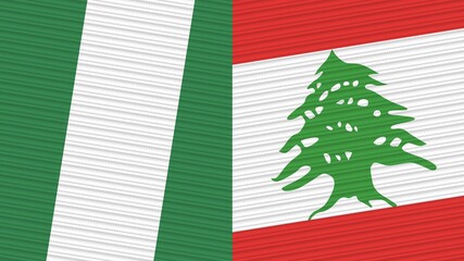 Naklejka na ściany i meble Lebanon and Nigeria Two Half Flags Together Fabric Texture Illustration