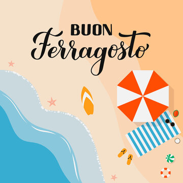 Buon Ferragosto - Happy August Festival in Italian. Traditional summer holiday in Italy. Vector background for typography poster, banner, invitation, card, sticker