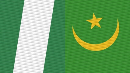 Mauritania and Nigeria Two Half Flags Together Fabric Texture Illustration