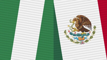 Mexico and Nigeria Two Half Flags Together Fabric Texture Illustration