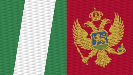 Montenegro and Nigeria Two Half Flags Together Fabric Texture Illustration
