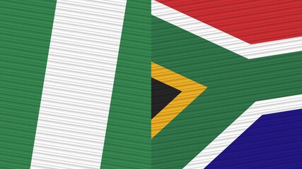 South Africa and Nigeria Two Half Flags Together Fabric Texture Illustration