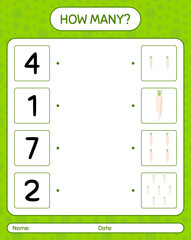 How many counting game with daikon. worksheet for preschool kids, kids activity sheet, printable worksheet