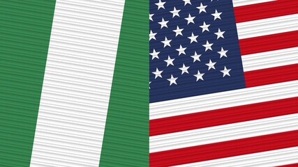 United States of America and Nigeria Two Half Flags Together Fabric Texture Illustration
