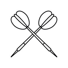Vector flat outline crossed darts isolated on white background