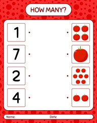 Naklejka premium How many counting game with tomato. worksheet for preschool kids, kids activity sheet, printable worksheet