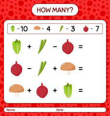 How many counting game with vegetables. worksheet for preschool kids, kids activity sheet, printable worksheet