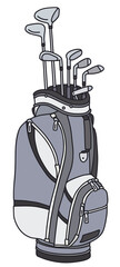 The vectorized hand drawing of a gray golf club bag - 445650545