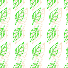 Fototapeta na wymiar Seamless pattern of hand drawn elegant tree leaves isolated green on white background. Vector illustration