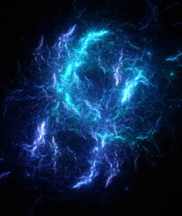 Abstract background, smooth multicolored lines on a black background.