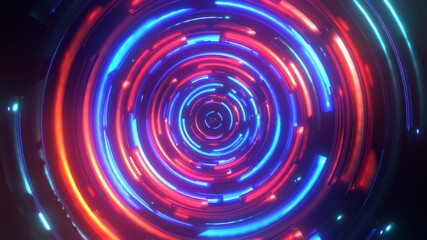 赤と青の発光リング かっこいいサイバー空間 VJ