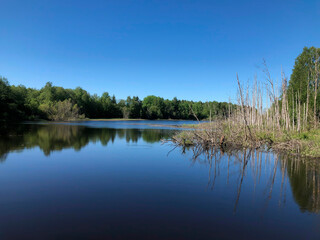 Fototapeta na wymiar Calm on the lake in the afternoon, beautiful landscape