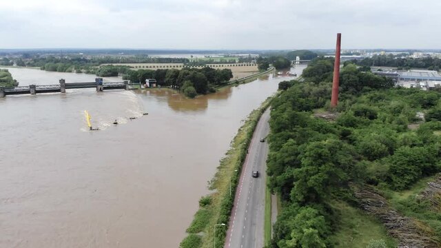 Hoogwater Maas spitsing Julianakanaal Maastricht borgharen 16-7-21, flood Maas and Julianakanaal Maastricht The Netherlands, 
