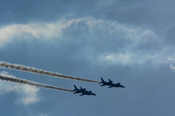 Japan Air Self Defense Force aerobatic team "Blue Impulse" performing in Hamamatsu, Japan