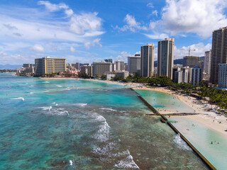 Waikiki Beach arial shoot, Honolulu Oahu - Hawaii. Summer in Waikiki, United States of America 