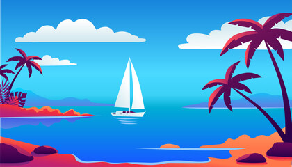 Blue color summer island beach vector illustration