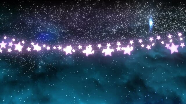 Animation of glowing strings of fairy lights and shooting star
