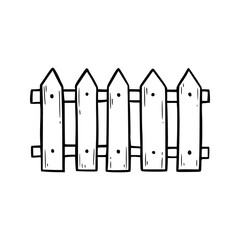 Hand drawn wooden fence. Doodle sketch style. Drawing line simple fence icon. Isolated vector illustration.