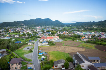 Fototapeta na wymiar rural town scape from terrace of hotel in chiba, japan