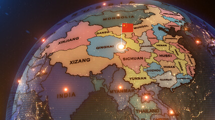 a world map of China, 3d rendering, CHINA FLAG,