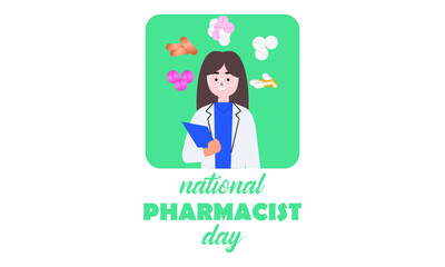 World Pharmacists Day. Doctor and pills logo concept