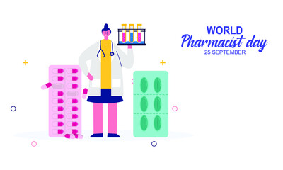 Fototapeta na wymiar World Pharmacists Day. Doctor and pills logo concept