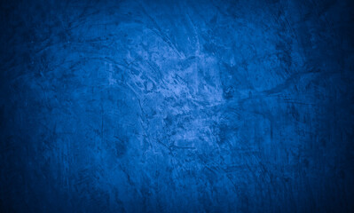 Old wall pattern texture cement blue dark abstract  blue color design are light with black gradient background.