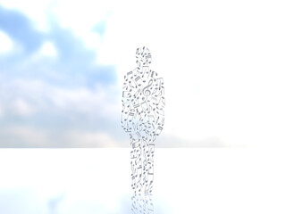 シルエット 音楽の人 音符 白 明るい背景 CGイラスト横