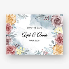 Beautiful rose frame background for wedding invitation with soft pastel autumn