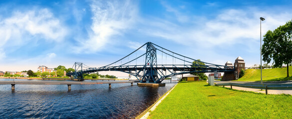 View to the Kaiser-Wilhelm-Bridge over the Ems-Jade Kanal in Wilhelmshaven which is in the process of opening, Germany