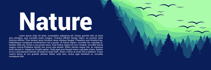 Nature web banner template with tree and mountain landscape