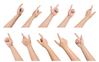 Set of Woman hand gestures and pointing on white background
