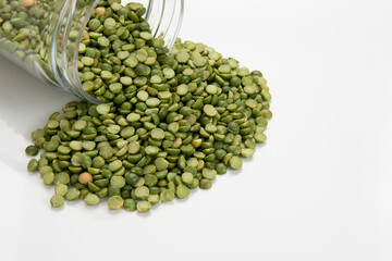 glass pot with dried peas in halves