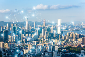 Naklejka premium Shenzhen urban scenery and 5g technology concept