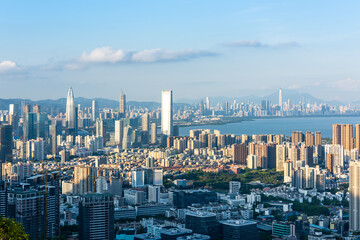 Obraz premium High angle shooting of Shenzhen Bay and Futian CBD urban skyline