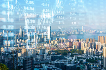 Obraz na płótnie Canvas Shenzhen city skyline and stock market data concept