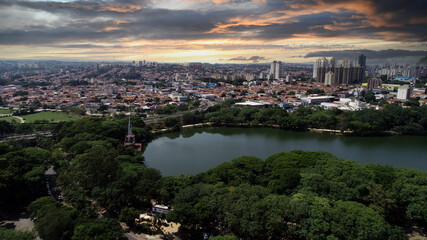 Aerial drone images from the Taquaral park in Campinas, São Paulo. With a view to Cambuí.