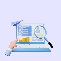 3d illustration of data analysis on laptop