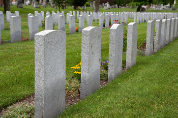Naklejka premium Military Tombstones with Flowers Viewed in Diagonal