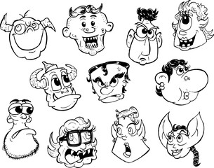 Design Cartoon monster faces line