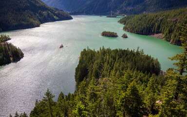 Diablo Lake reservoir at North Cascades National Park Summer in Washington State during summer.
