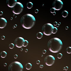 Black texture illustration, multicolored soap bubbles of various diameters