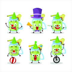 Cartoon character of avocado smoothie with various circus shows. Vector illustration